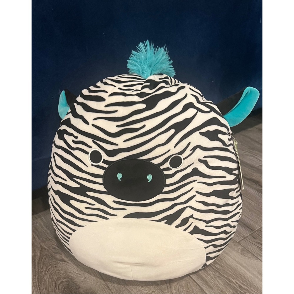 Squishmallows Winston Zebra Plush Stuffed Animal Teal Mane Tail 12 Inch